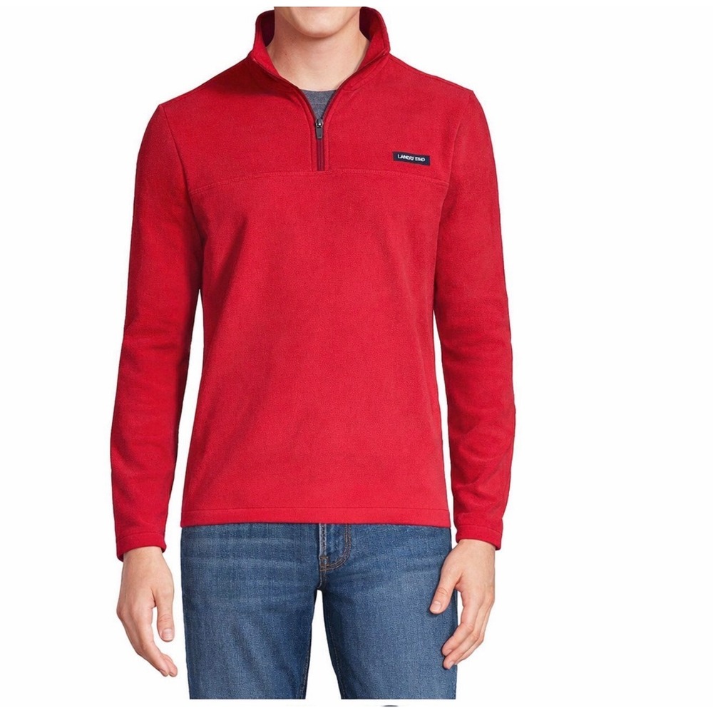 Lands' End Mens Red Anyweather Fleece Quarter Zip Pullover Size Large NWT
